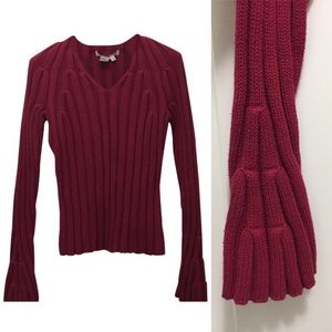 Cable-knit Cotton Sweater in Burgundy Color